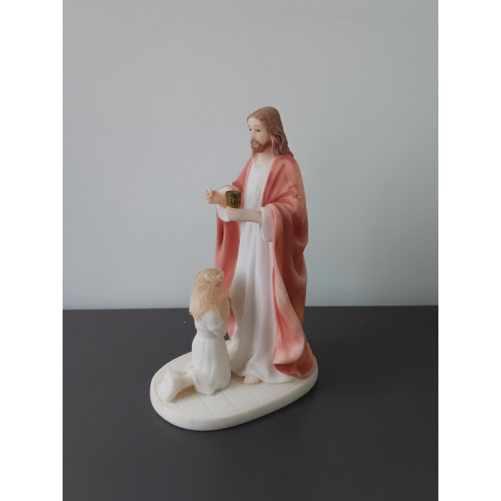 Religieus communiebeeldje Jezus met meisje