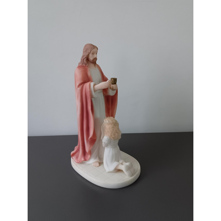 Religieus communiebeeldje Jezus met meisje