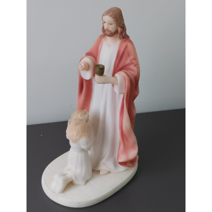 Religieus communiebeeldje Jezus met meisje
