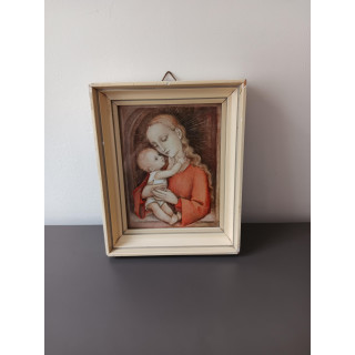 Madonna met kind prent in houten lijst