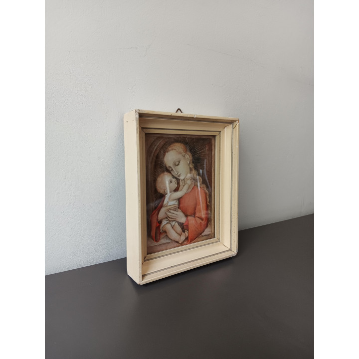 Madonna met kind prent in houten lijst