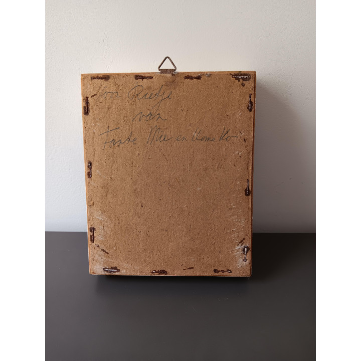 Vintage religieus schilderijtje Madonna met kind