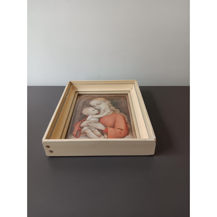 Vintage religieus schilderijtje Madonna met kind