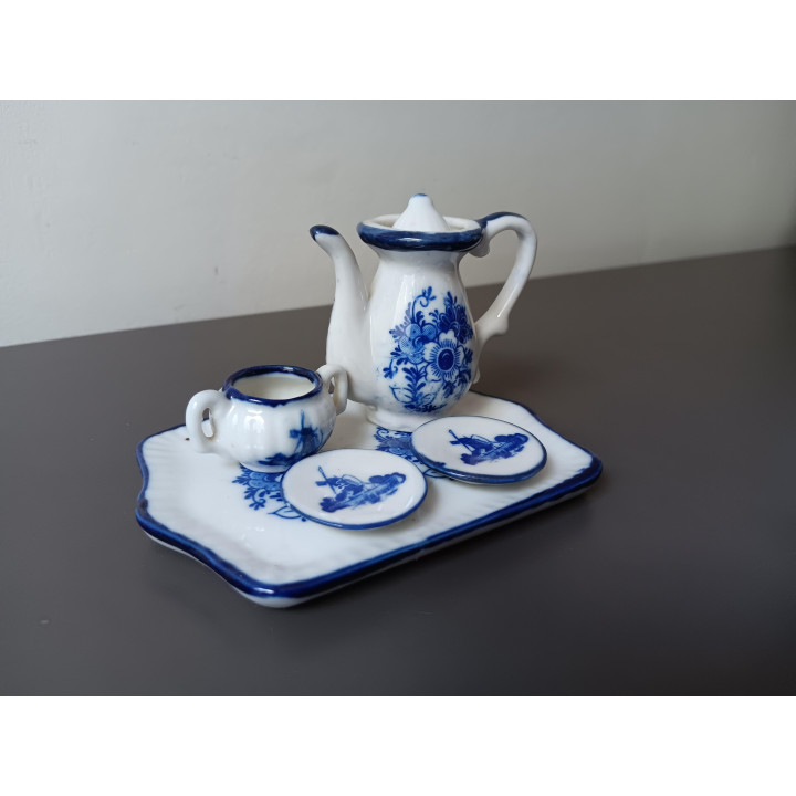 Delfts blauw mini theeservies op serveerplaat