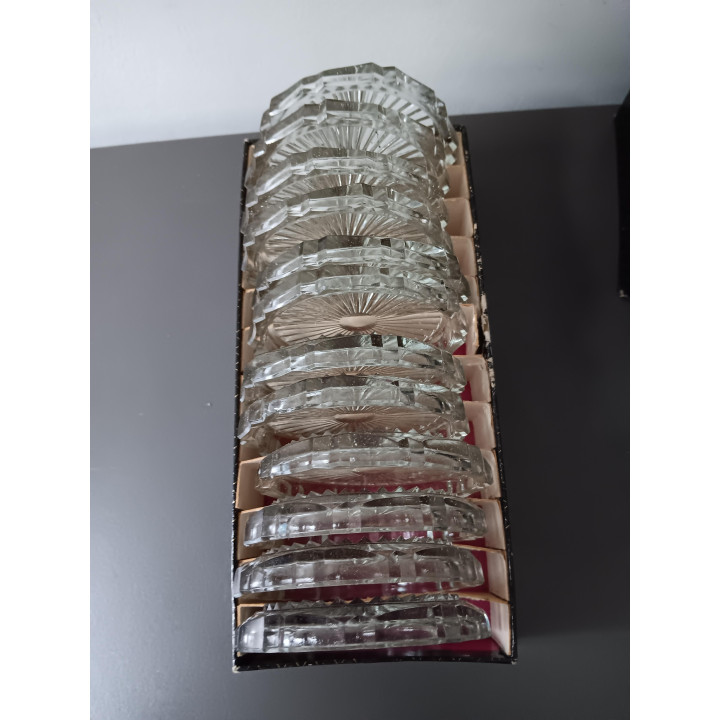 Set van 12 glazen onderzetters in originele doos