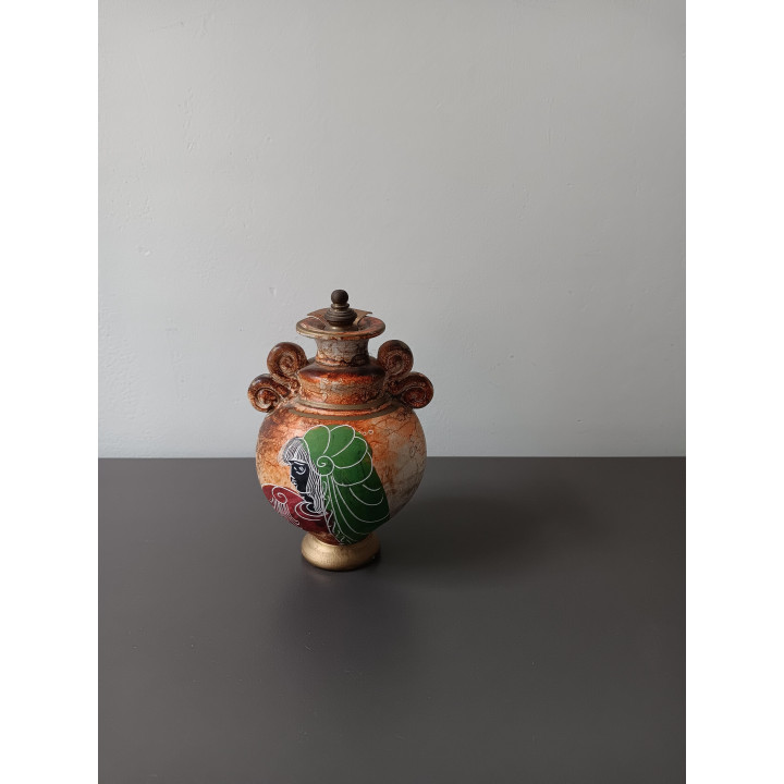 Vintage Griekse parfumfles kleine keramische olie-parfumpot met godinnenscènes