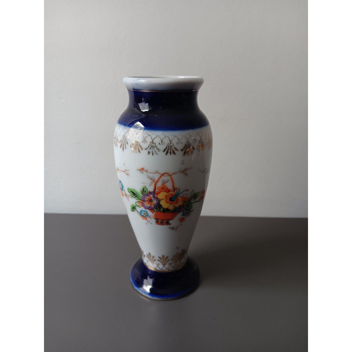 Vintage porseleinen vaas blauw wit met bloemen