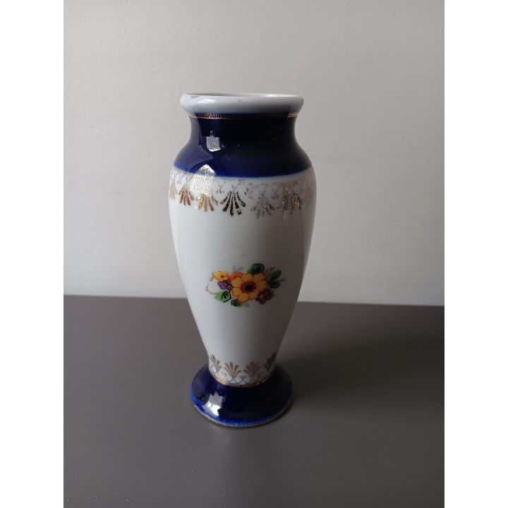 Vintage porseleinen vaas blauw wit met bloemen