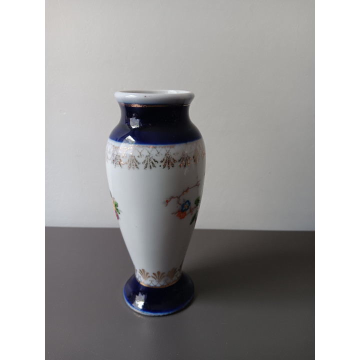 Vintage porseleinen vaas blauw wit met bloemen