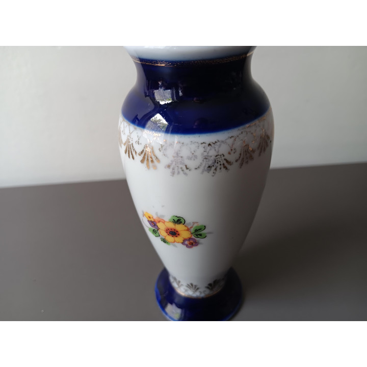 Vintage porseleinen vaas blauw wit met bloemen