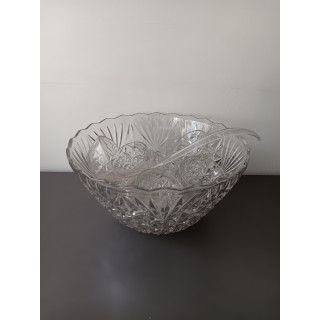 Vintage glazen bowlschaal met 9 kommetjes + pollepel