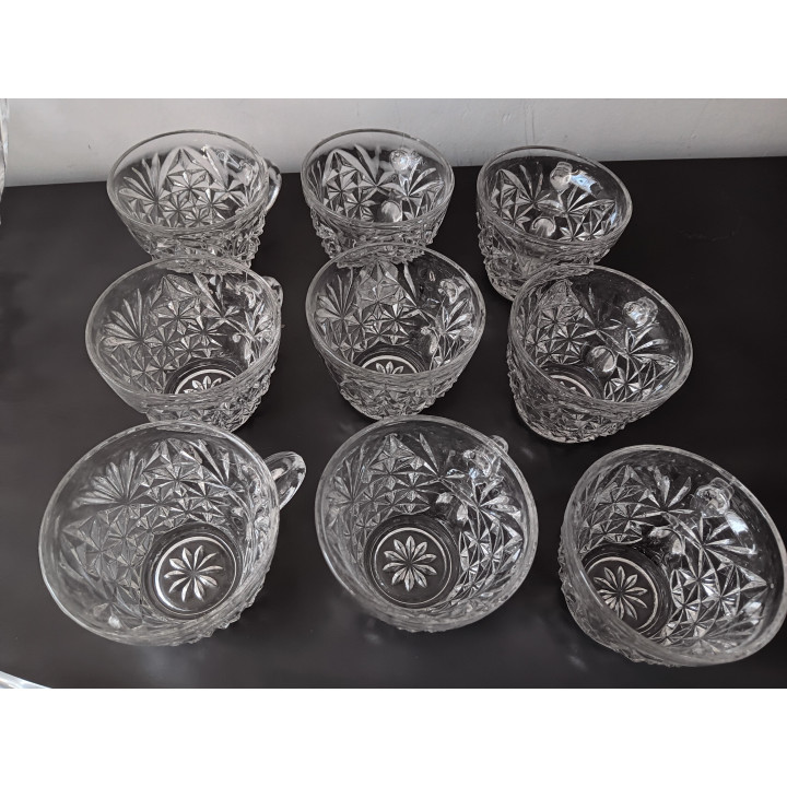 Vintage glazen bowlschaal met 9 kommetjes + pollepel