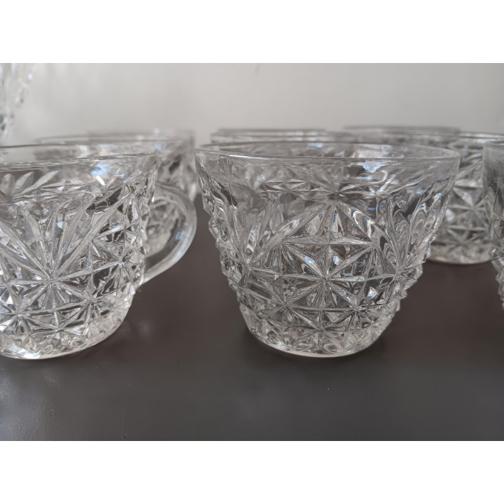 Vintage glazen bowlschaal met 9 kommetjes + pollepel