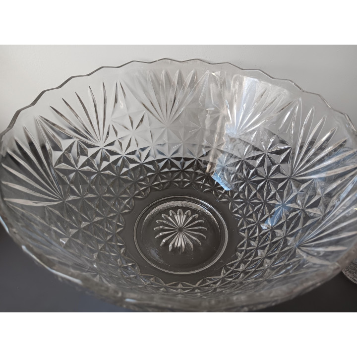 Vintage glazen bowlschaal met 9 kommetjes + pollepel