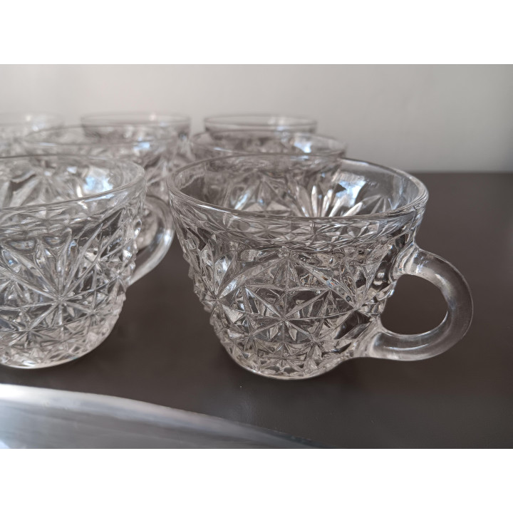Vintage glazen bowlschaal set met 9 kommetjes