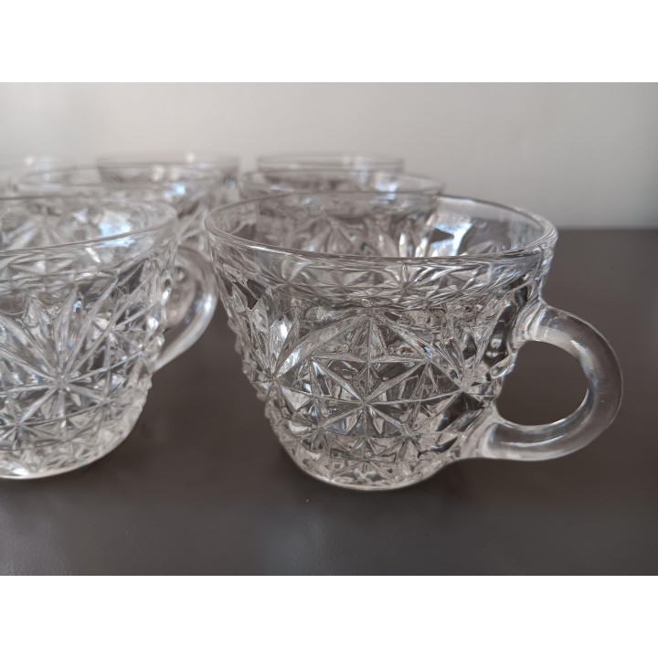 Vintage glazen bowlschaal met 9 kommetjes + pollepel