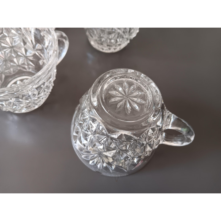 Vintage glazen bowlschaal met 9 kommetjes + pollepel