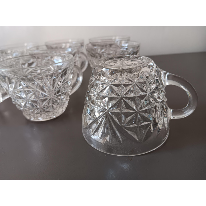 Vintage glazen bowlschaal met 9 kommetjes + pollepel