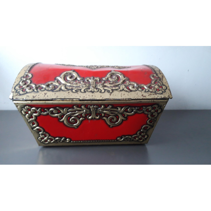 Vintage metalen schatkist blik rood goudkleurig