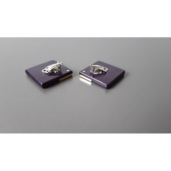 Paarse vintage clip oorbellen