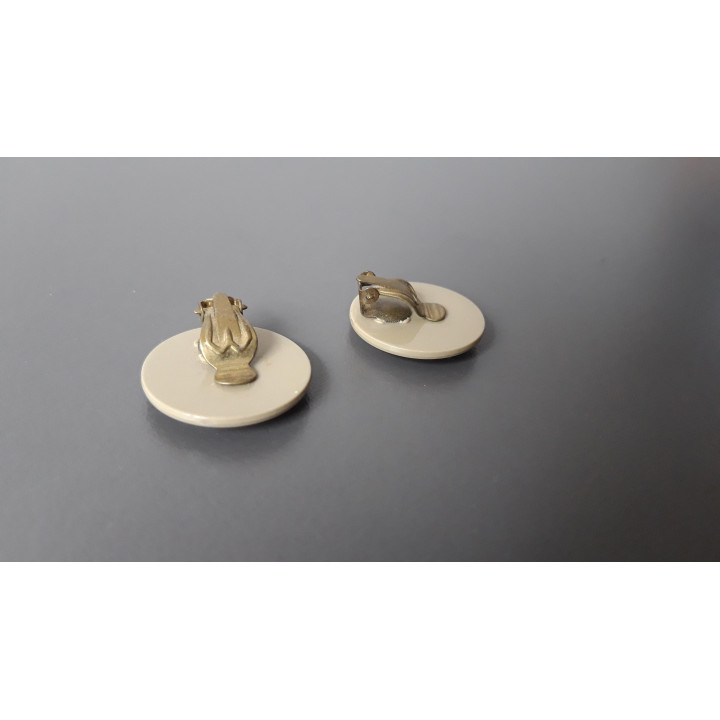 Beige ronde clip oorbellen vintage