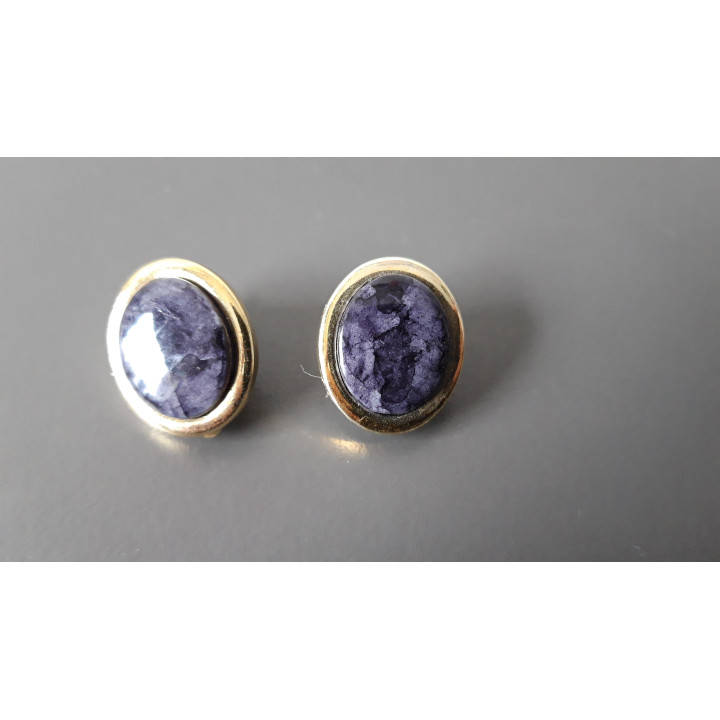 Paarse vintage clip oorbellen ovaal