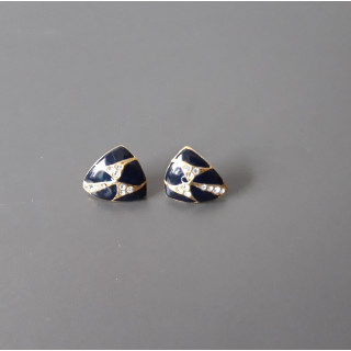 Donkerblauwe vintage clip oorbellen met strass