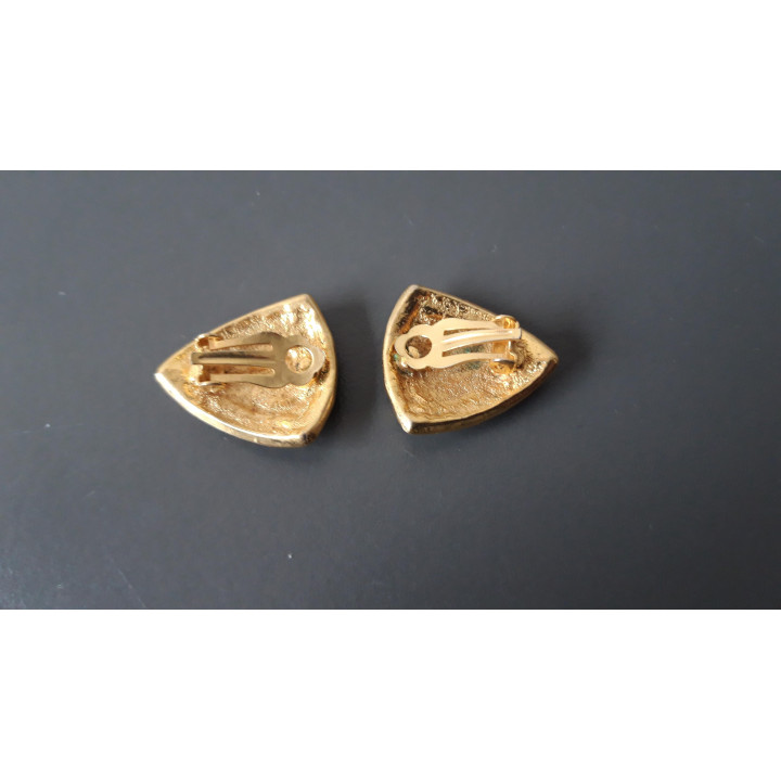 Donkerblauwe vintage clip oorbellen met strass