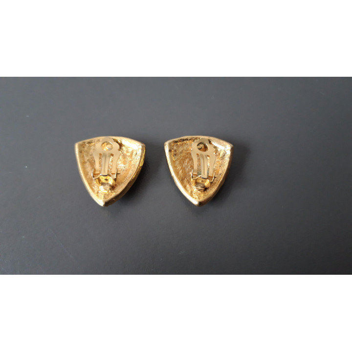 Donkerblauw gouden clip oorbellen met strass