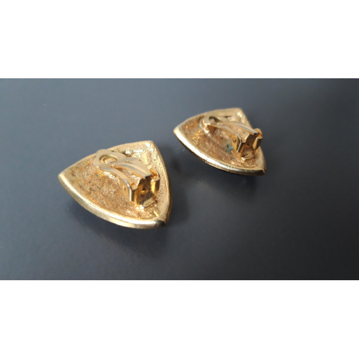 Donkerblauwe vintage clip oorbellen met strass