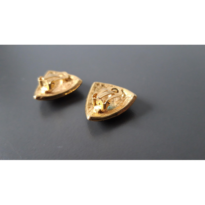 Donkerblauwe vintage clip oorbellen met strass
