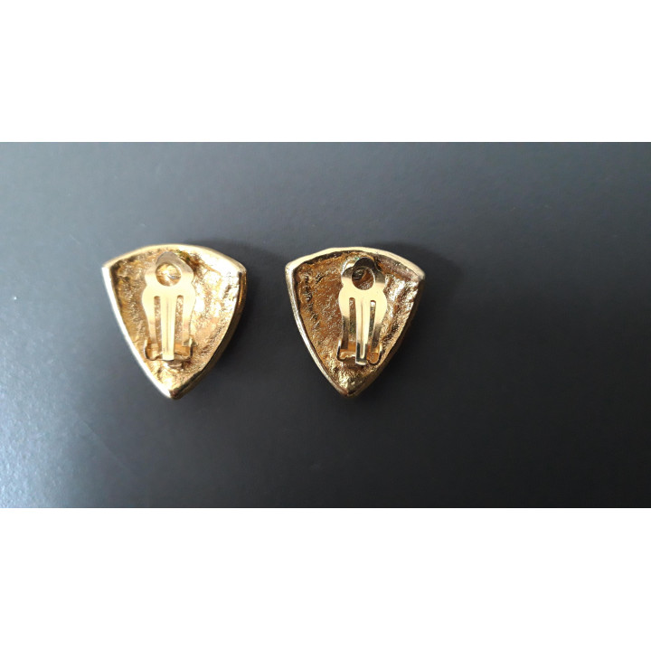 Donkerblauwe vintage clip oorbellen met strass