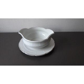 Porseleinen sauskom met vaste onderschotel Thun Czechoslovakia