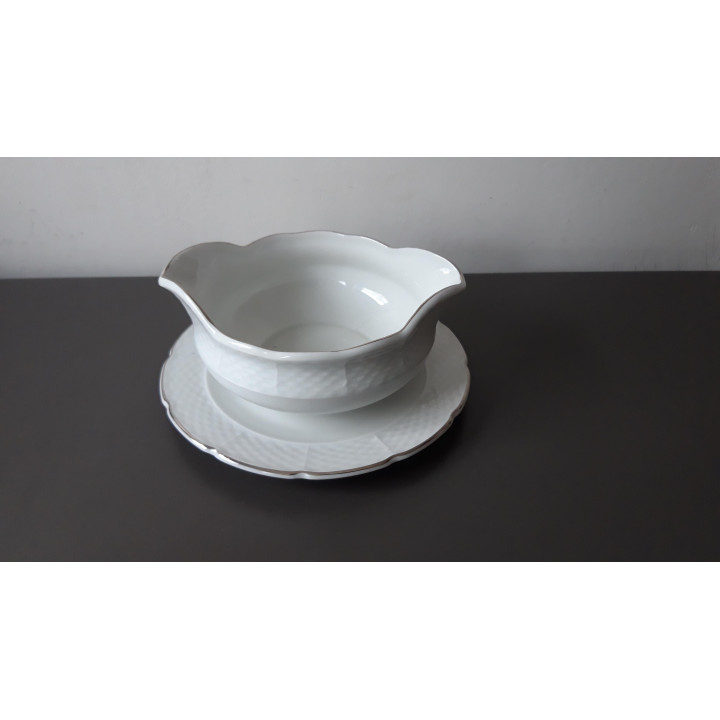 Porseleinen sauskom met vaste onderschotel Thun Czechoslovakia