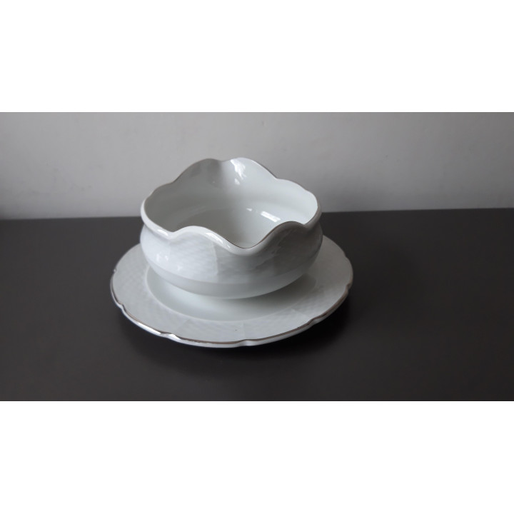 Porseleinen sauskom met vaste onderschotel Thun Czechoslovakia