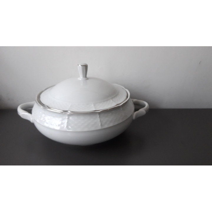Witte porseleinen soepterrine/serveerschaal met deksel