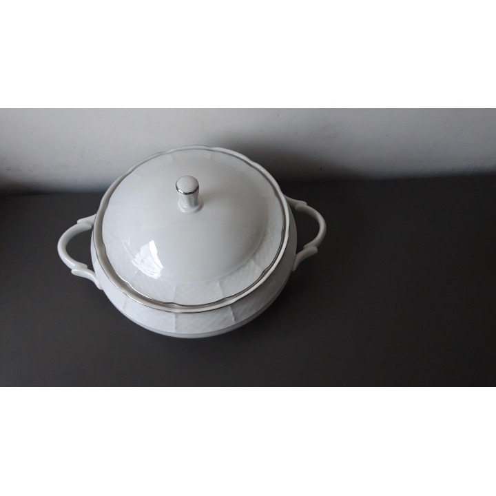 Witte porseleinen soepterrine/serveerschaal met deksel