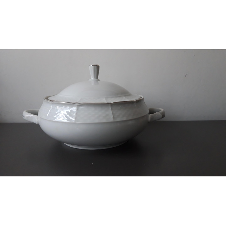 Witte porseleinen soepterrine/serveerschaal met deksel
