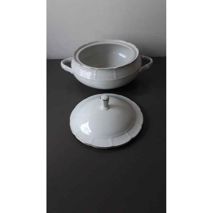 Witte porseleinen soepterrine/serveerschaal met deksel