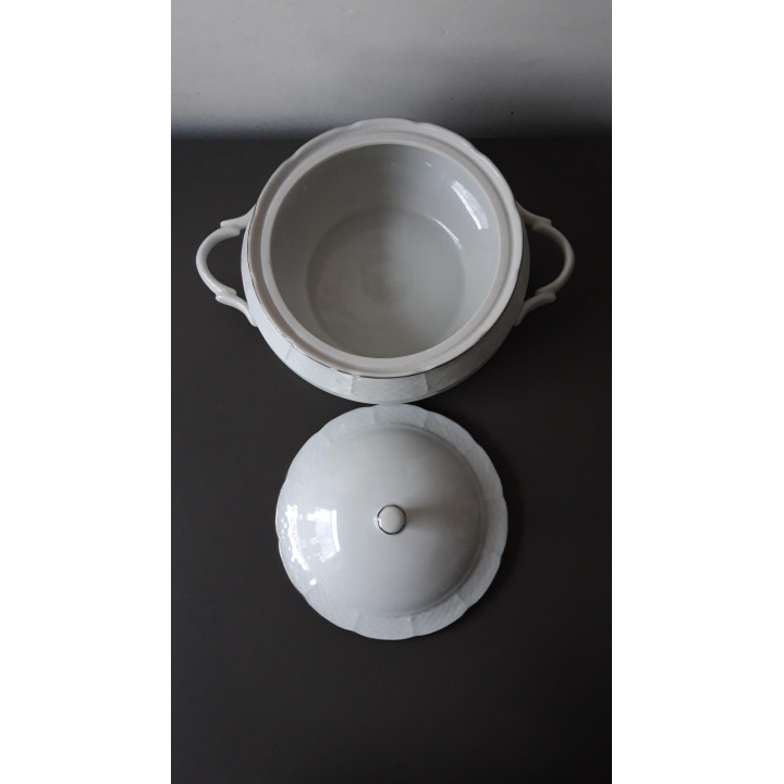 Witte porseleinen soepterrine/serveerschaal met deksel