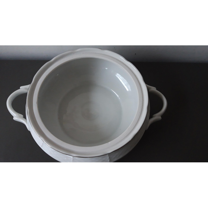 Witte porseleinen soepterrine/serveerschaal met deksel