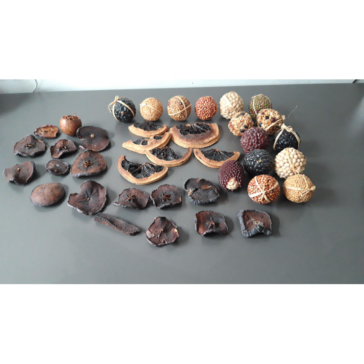 Decoratieve set gedroogde sinaasappel schijven en zaadbollen