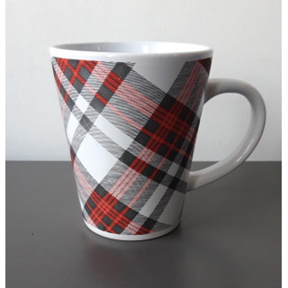 Geruite koffiemok stoneware rood grijs wit