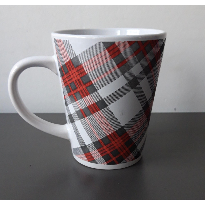 Geruite koffiemok stoneware rood grijs wit