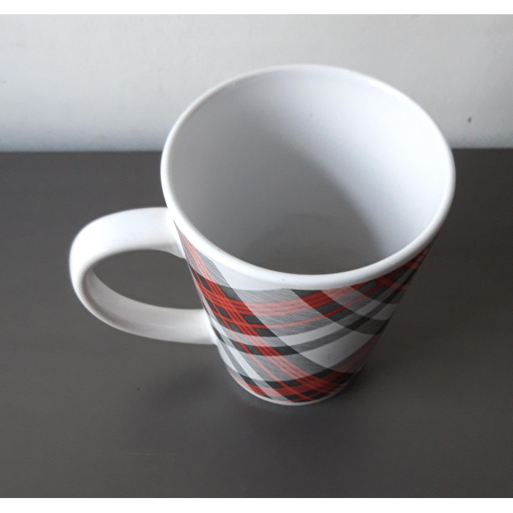 Geruite koffiemok stoneware rood grijs wit