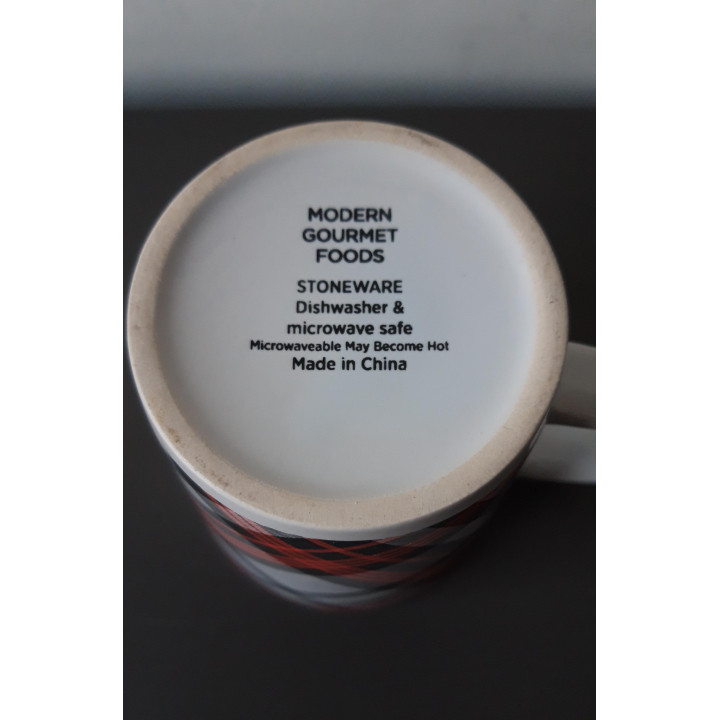 Geruite koffiemok stoneware rood grijs wit