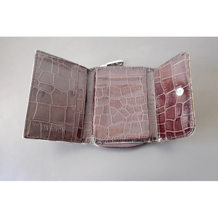 Gamaya damesportemonnee met rits en druksluiting bruin beige