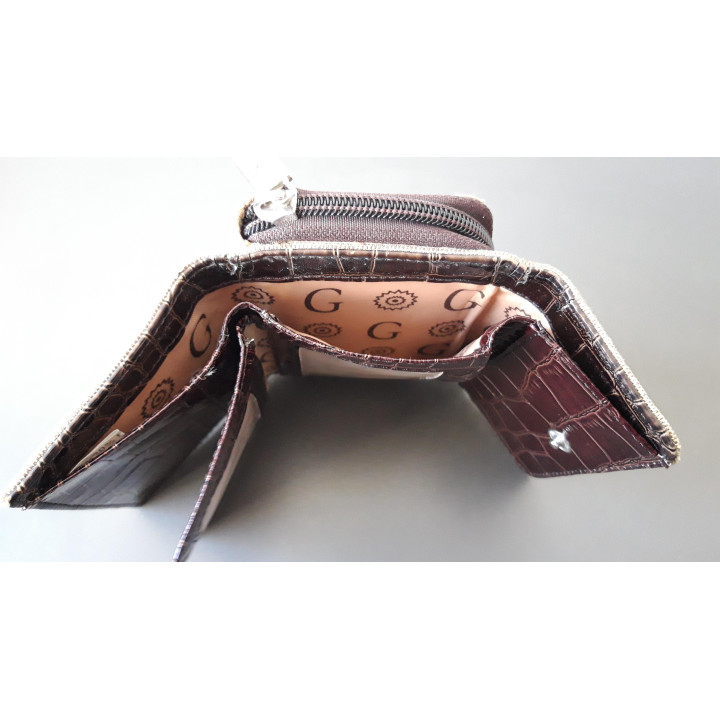 Gamaya damesportemonnee met rits en druksluiting bruin beige