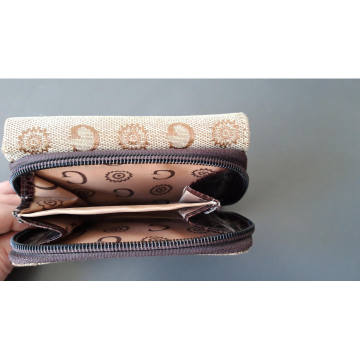 Gamaya damesportemonnee met rits en druksluiting bruin beige