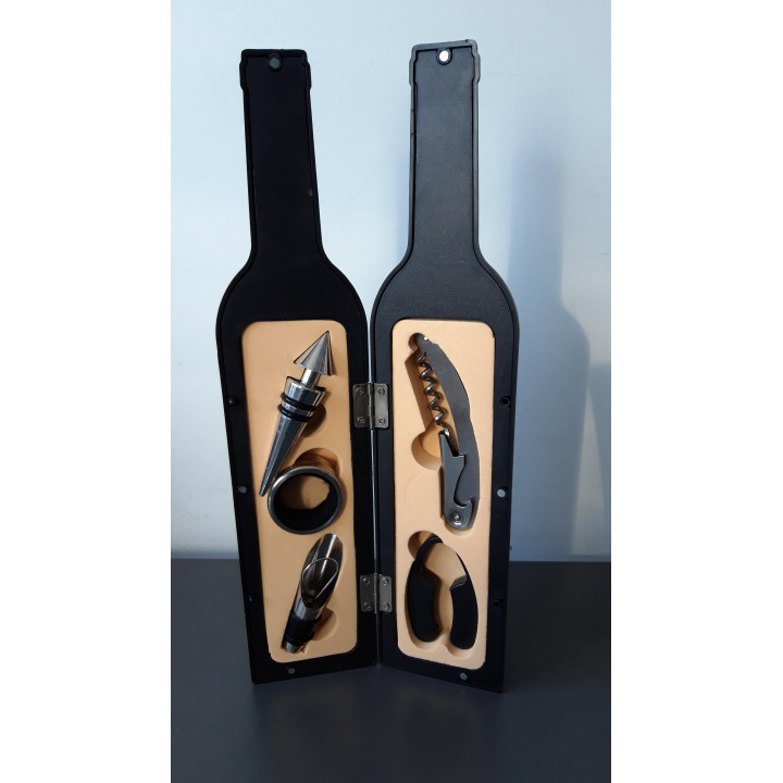 Wijnfles wijnaccessoires set zwart